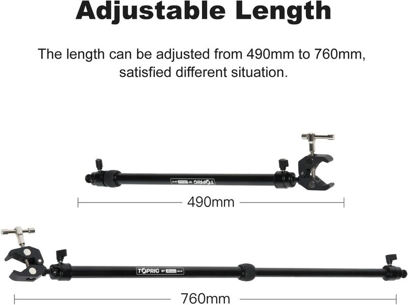 Accsoon Camera Slider Support Arm(2 Arms in), Adjustable Tripod Stability Arm for Increasing Stability in Aluminum Alloy Extendable Pole for Slider Rail Track with C Clamp and Ballhead - Image 2